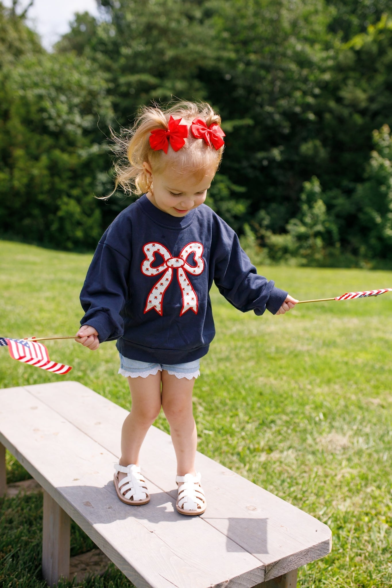 Little Joy Co. Little Joy Co. Tulip Print Sweatshirt with Bow Applique