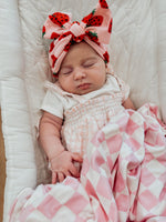 Little Mae & Co Little Mae And Co Stretch Swaddle Sugar Pink And White Checkered For Newborns Everetts Place