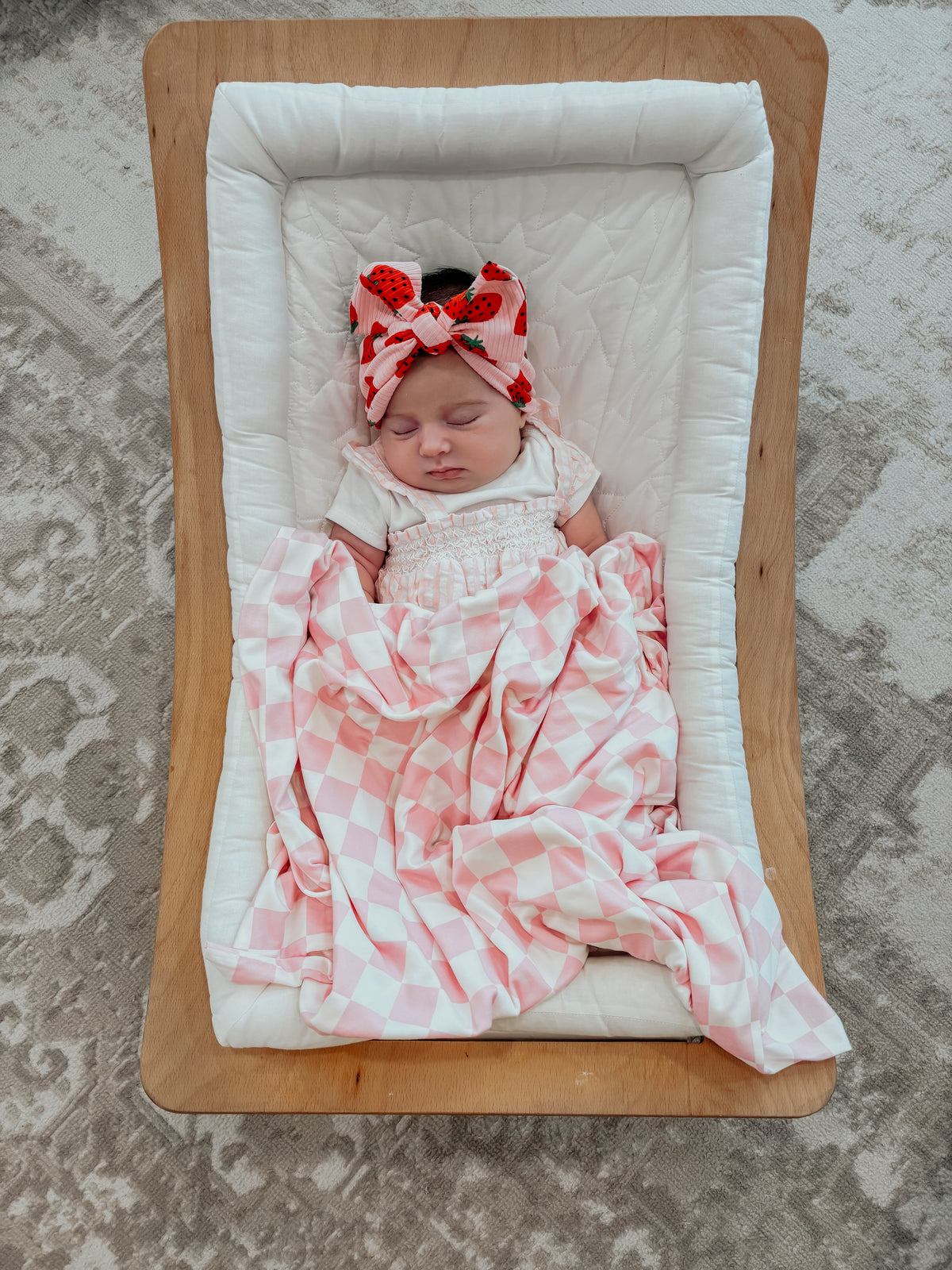 Little Mae & Co Little Mae And Co Stretch Swaddle Sugar Pink And White Checkered For Newborns Everetts Place