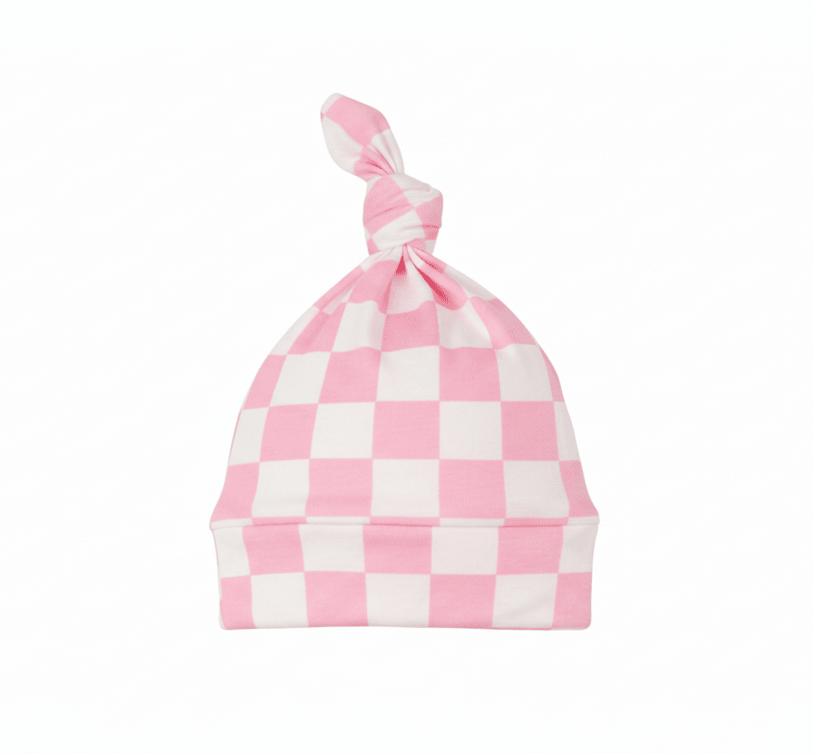 Little Mae & Co Little Mae Co Knotted Hat Sugar Pink Checkered With Soft Stretch For Newborns Everetts Place