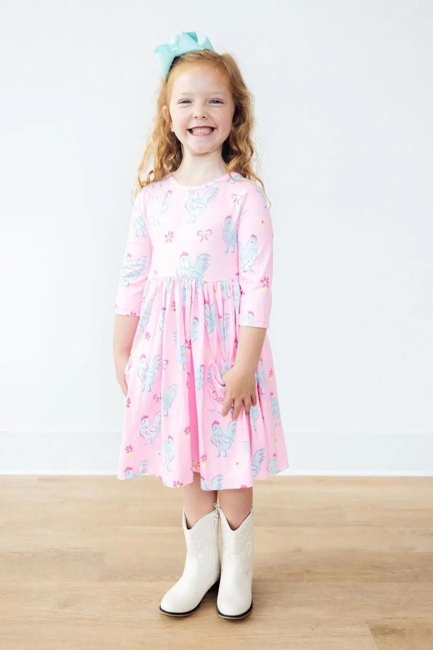 Mila & Rose ® Little Miss Chickie 3/4 Sleeve Pocket Twirl Dress - 