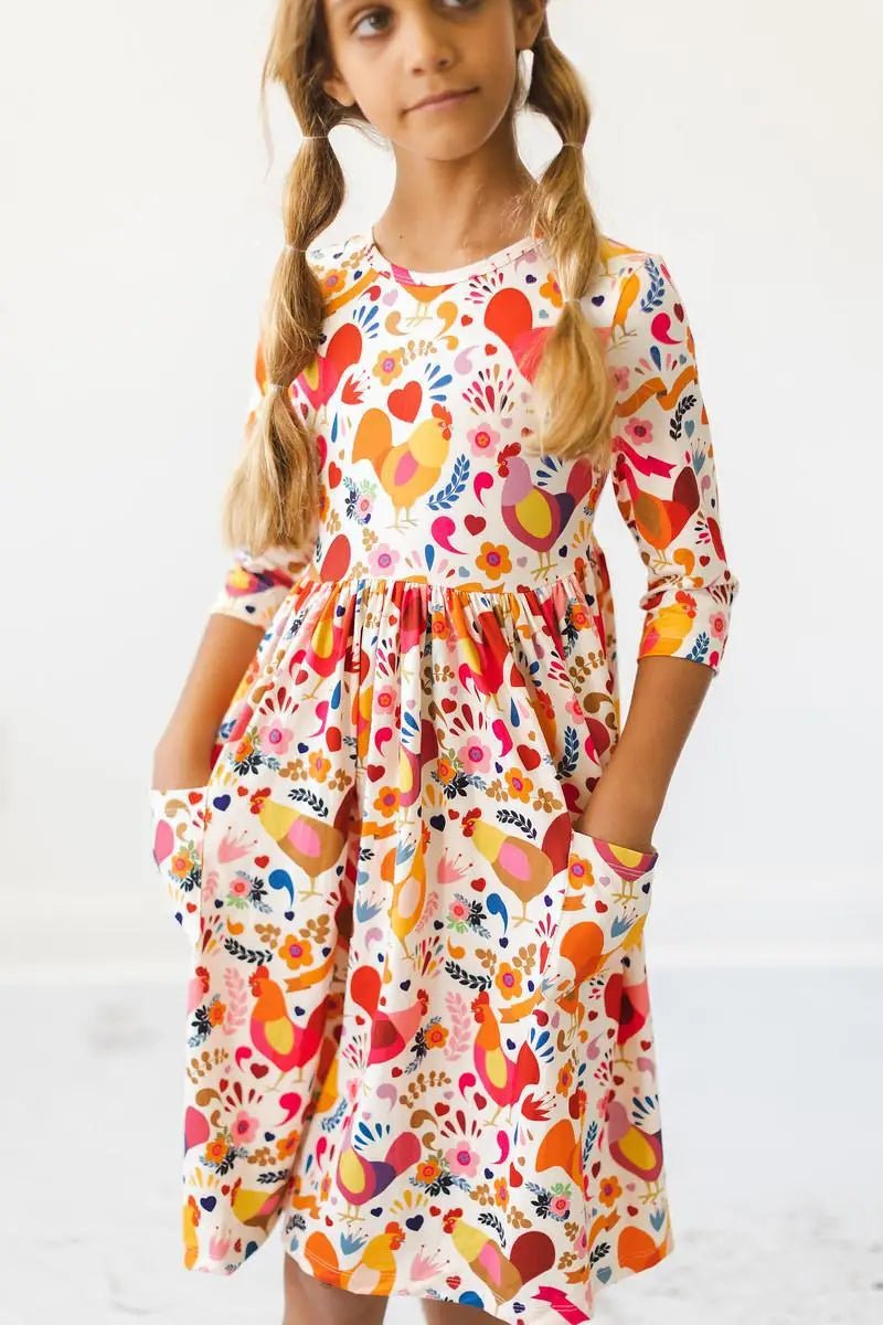 Mila & Rose ® Little Red Hen 3/4 Sleeve Pocket Twirl Dress - 
