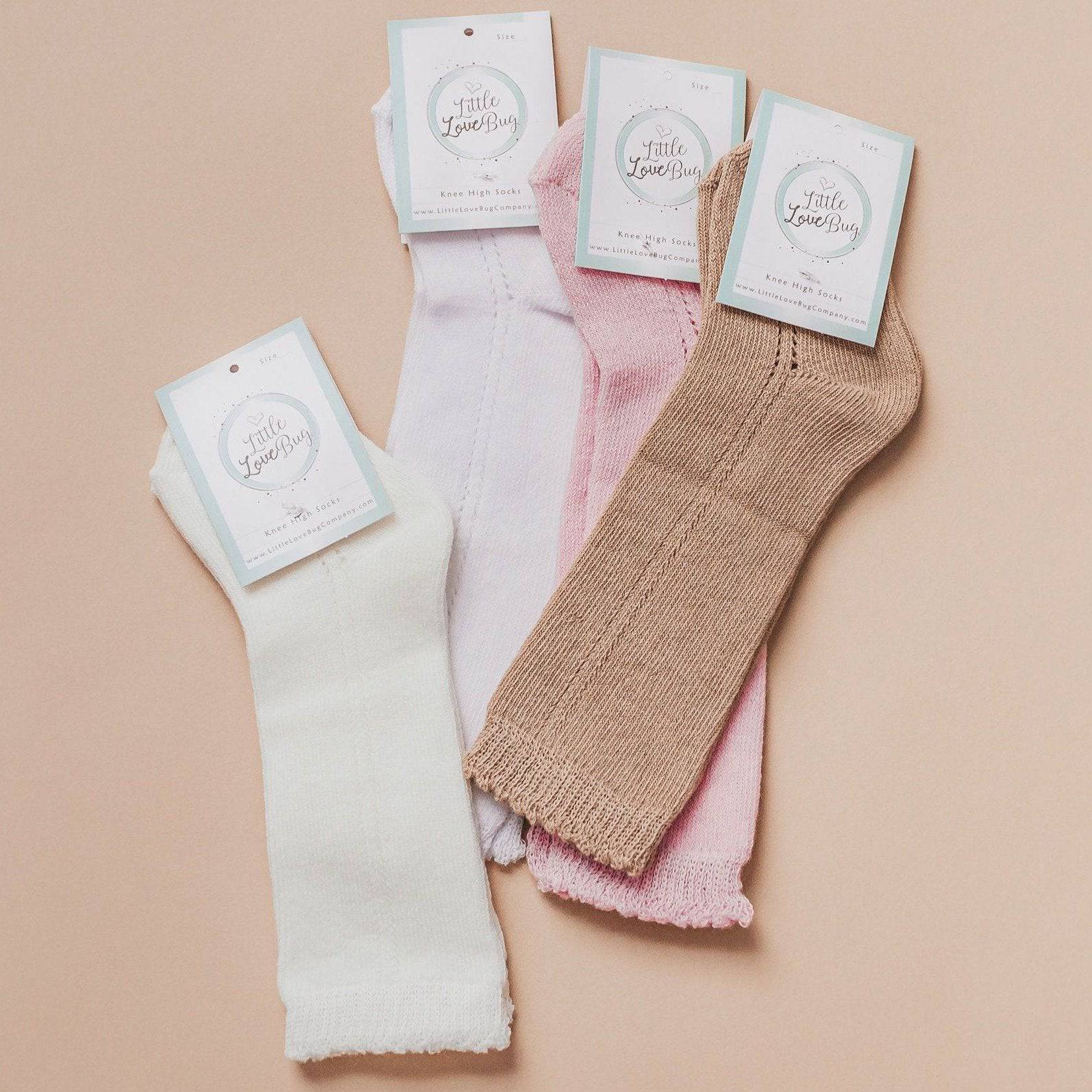 Little Love Bug Co. LLB eyelet knee high baby socks, 2 pairs.