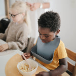 Mushie Square Dinnerware Bowls, silicone, for baby and toddler meals.