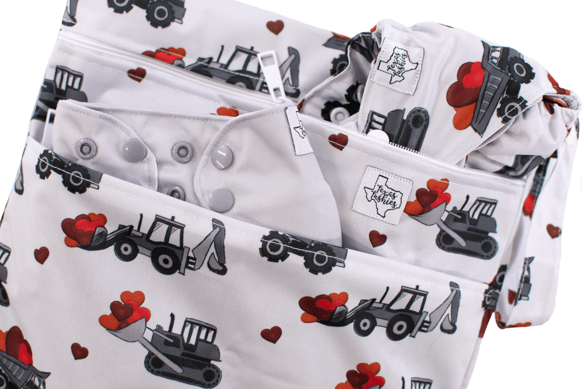 Texas Tushies Loads Of Love Wet Bag with Double Zipper for Cloth Diaper Storage - 
