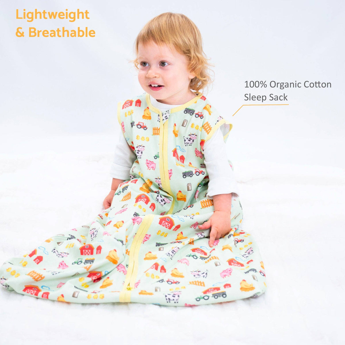 LollyBanks LollyBanks Organic Cotton Baby Sleep Sack 0.5 TOG Little Barnyard Two Way ZipperEveretts Place