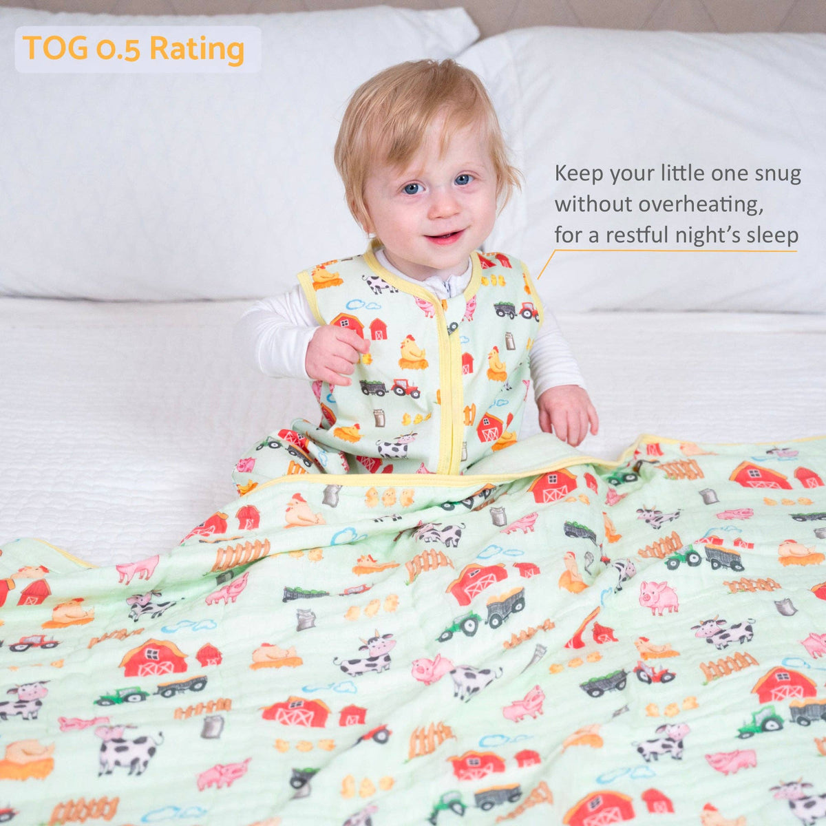 LollyBanks LollyBanks Organic Cotton Baby Sleep Sack 0.5 TOG Little Barnyard Two Way ZipperEveretts Place