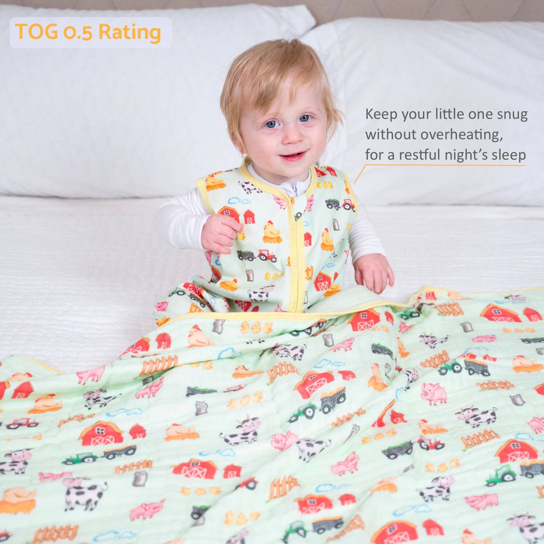 LollyBanks LollyBanks Organic Cotton Baby Sleep Sack 0.5 TOG Little Barnyard Two Way ZipperEveretts Place
