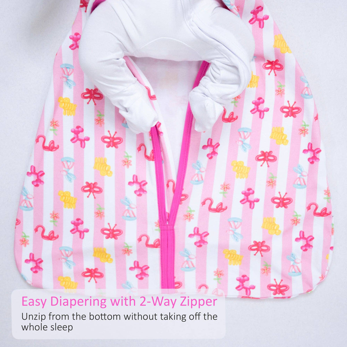 LollyBanks LollyBanks Organic Cotton Baby Sleep Sack 0.5 Tog Pink Balloon AnimalEveretts Place