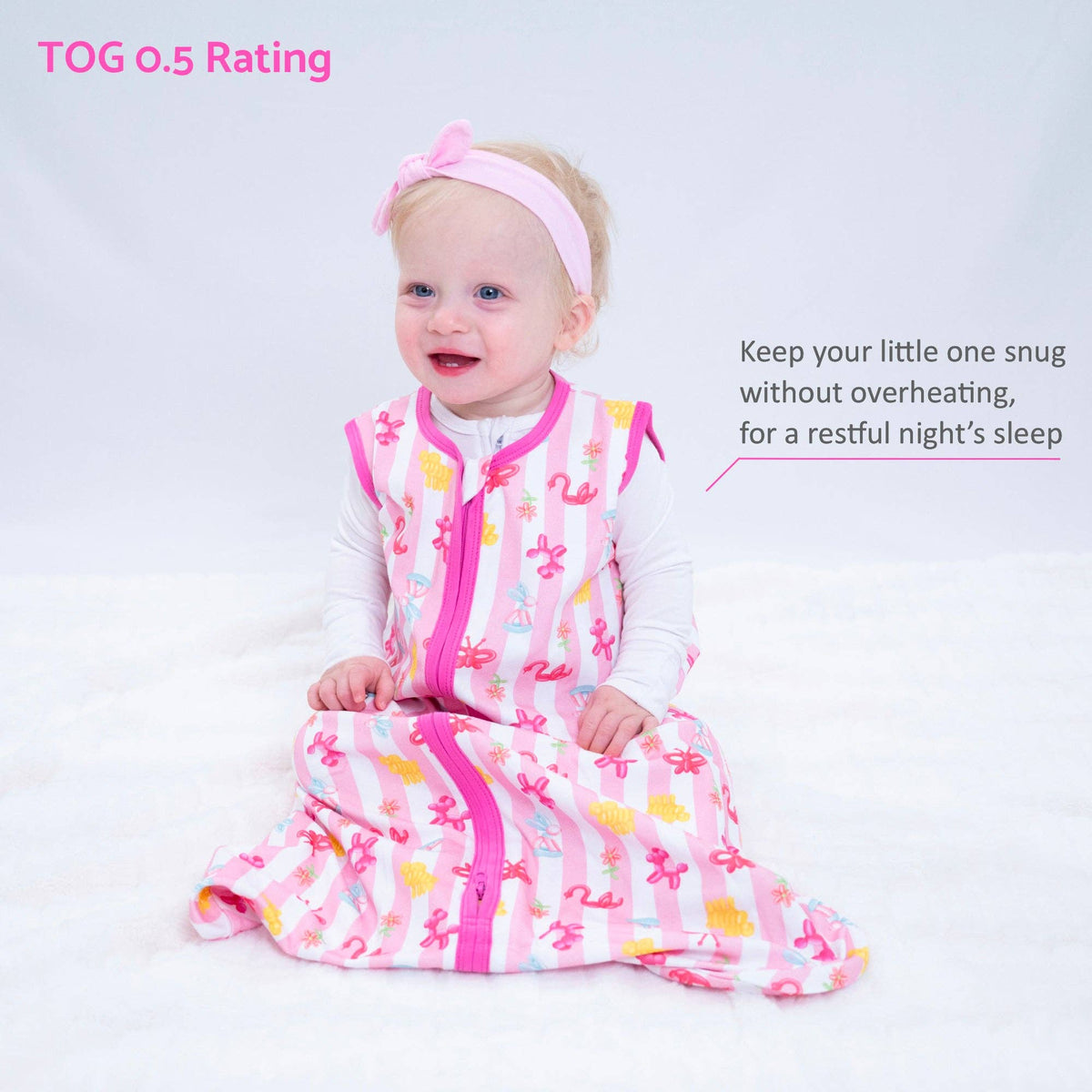 LollyBanks LollyBanks Organic Cotton Baby Sleep Sack 0.5 Tog Pink Balloon AnimalEveretts Place