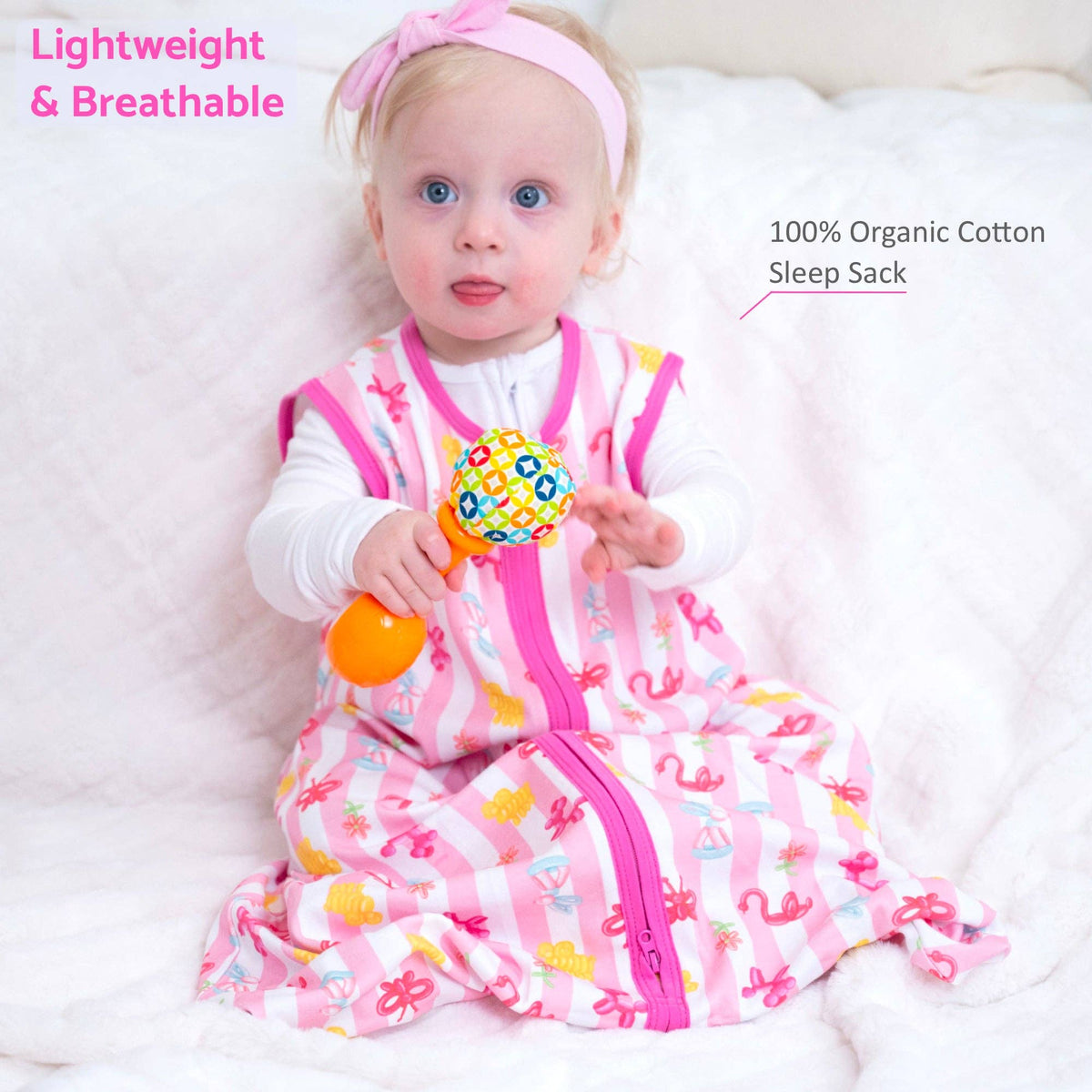 LollyBanks LollyBanks Organic Cotton Baby Sleep Sack 0.5 Tog Pink Balloon AnimalEveretts Place