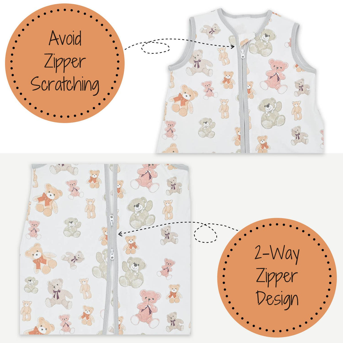 LollyBanks LollyBanks Organic Cotton Sleep Sack 0.5 Tog Bear Hugs ZipperEveretts Place