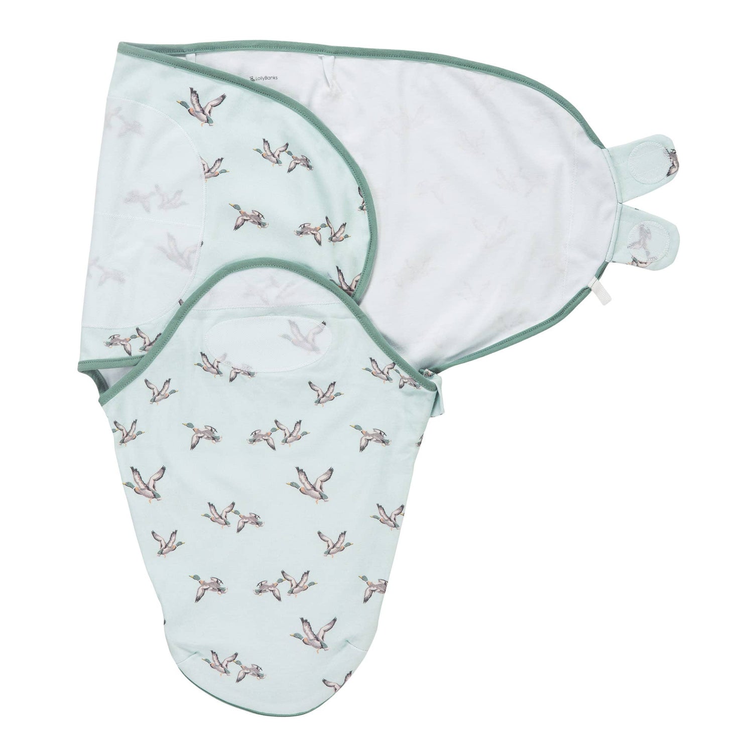 LollyBanks LollyBanks Organic Cotton Velcro Newborn Swaddle Sack Quackin Up Mallard DuckEveretts Place