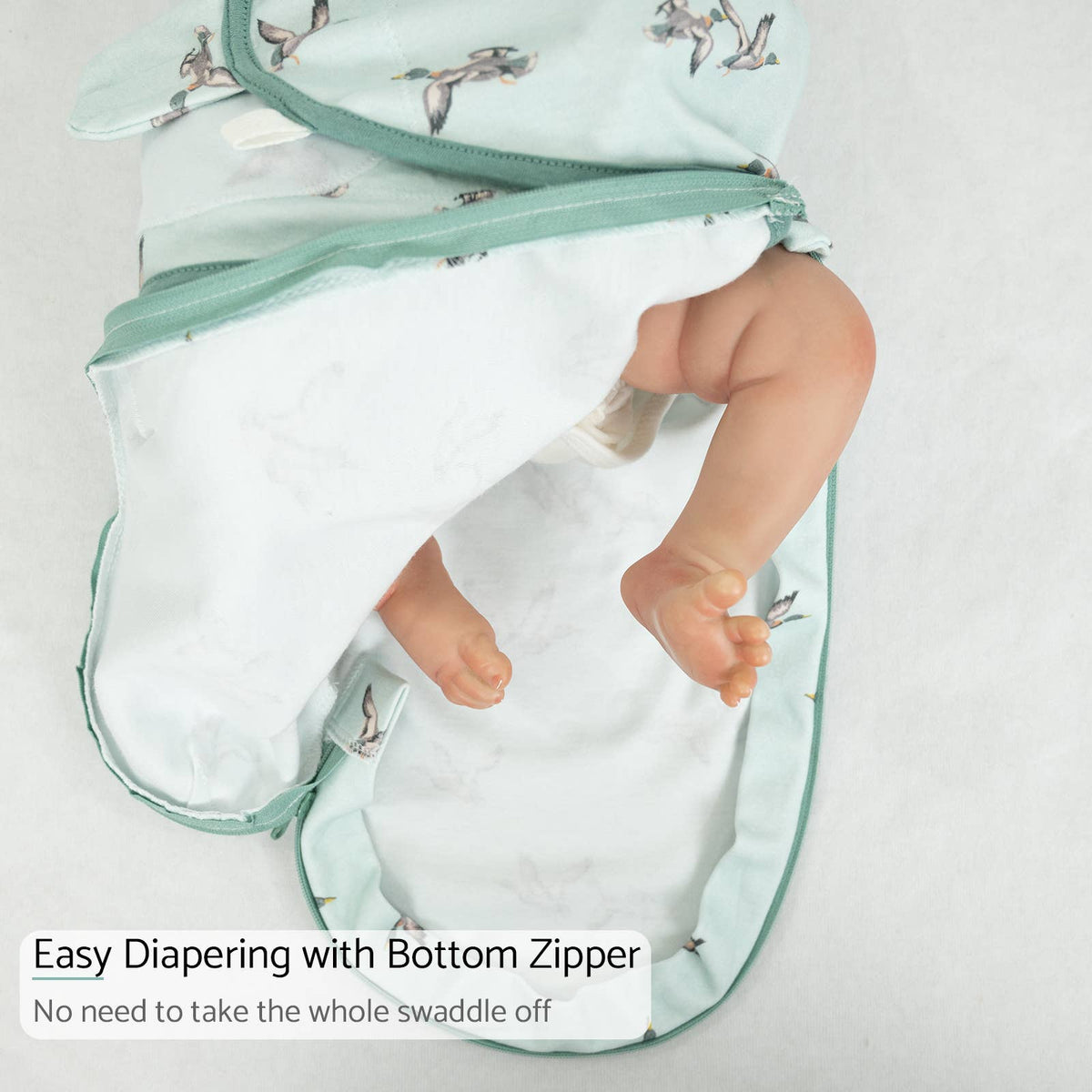 LollyBanks LollyBanks Organic Cotton Velcro Newborn Swaddle Sack Quackin Up Mallard DuckEveretts Place