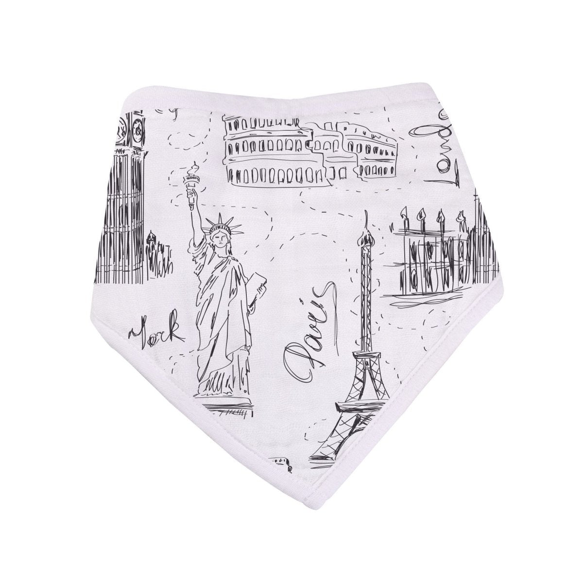 Newcastle Classics London Paris New York Bandana Bib Set of 3 Soft Bamboo Muslin for Babies - 