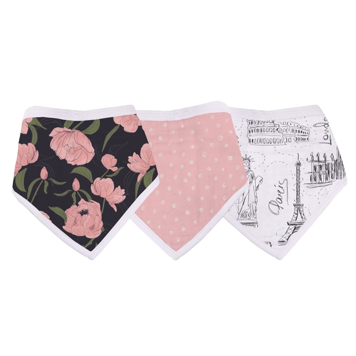 Newcastle Classics London Paris New York Bandana Bib Set of 3 Soft Bamboo Muslin for Babies - 