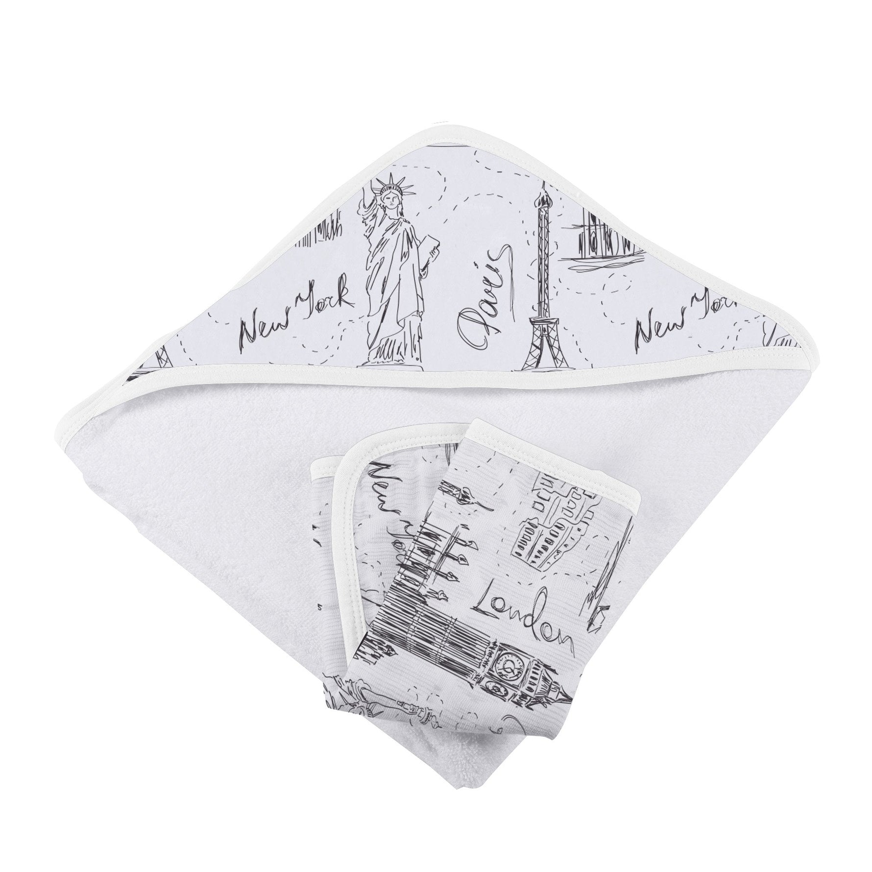 Newcastle Classics London Paris New York Bamboo Hooded Towel Set for Soft Baby Bathing - Baby & Toddler > Baby Bathing Bamboo Hooded Towel & Washcloth Set
