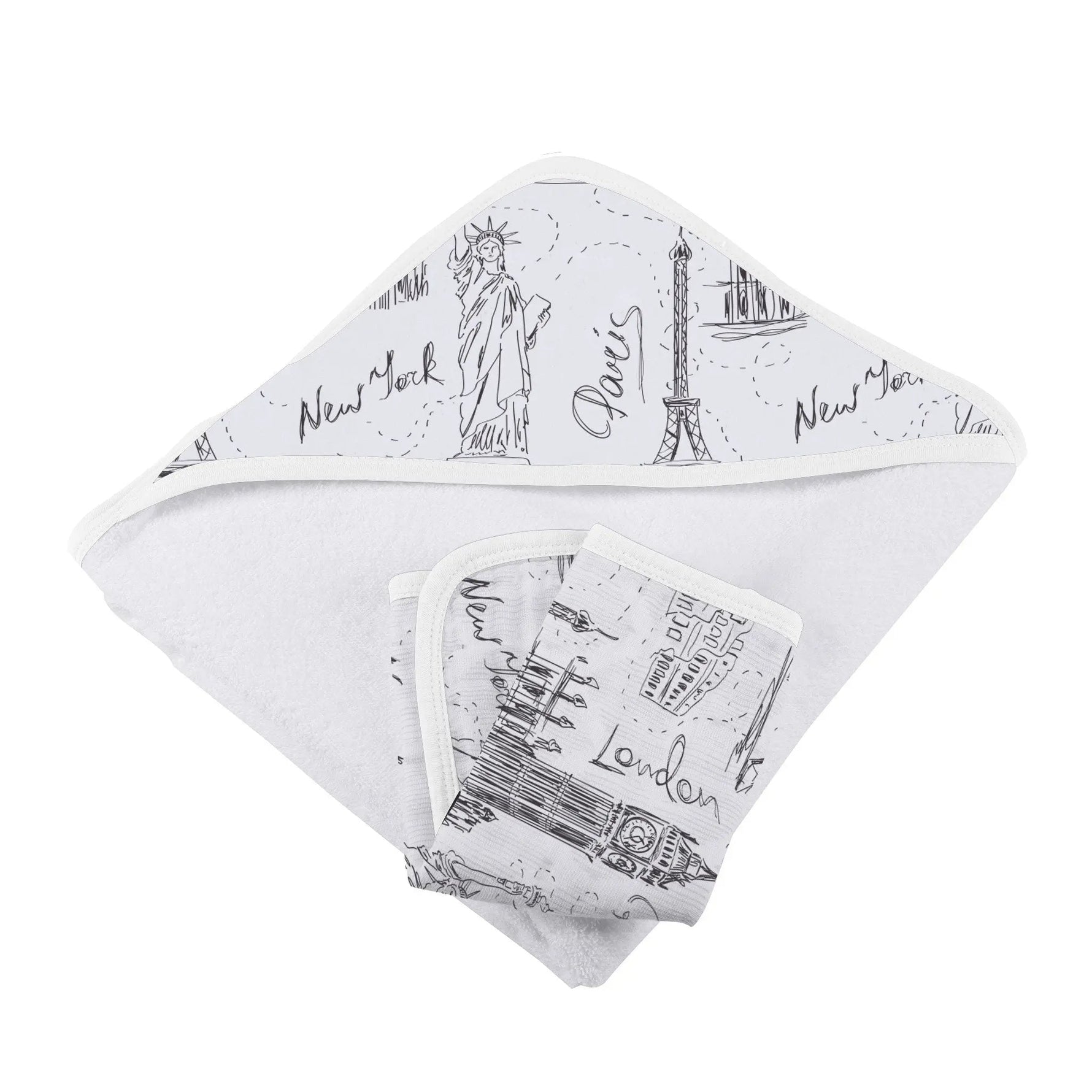 Newcastle Classics London, Paris, New York Hooded Towel and Washcloth Set - 