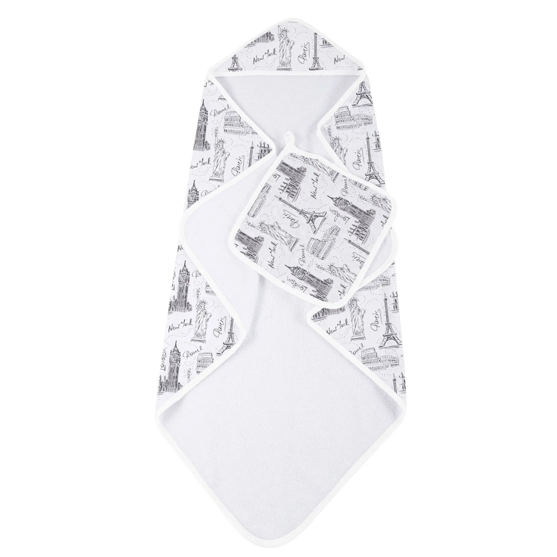 Newcastle Classics London, Paris, New York Hooded Towel and Washcloth Set - 