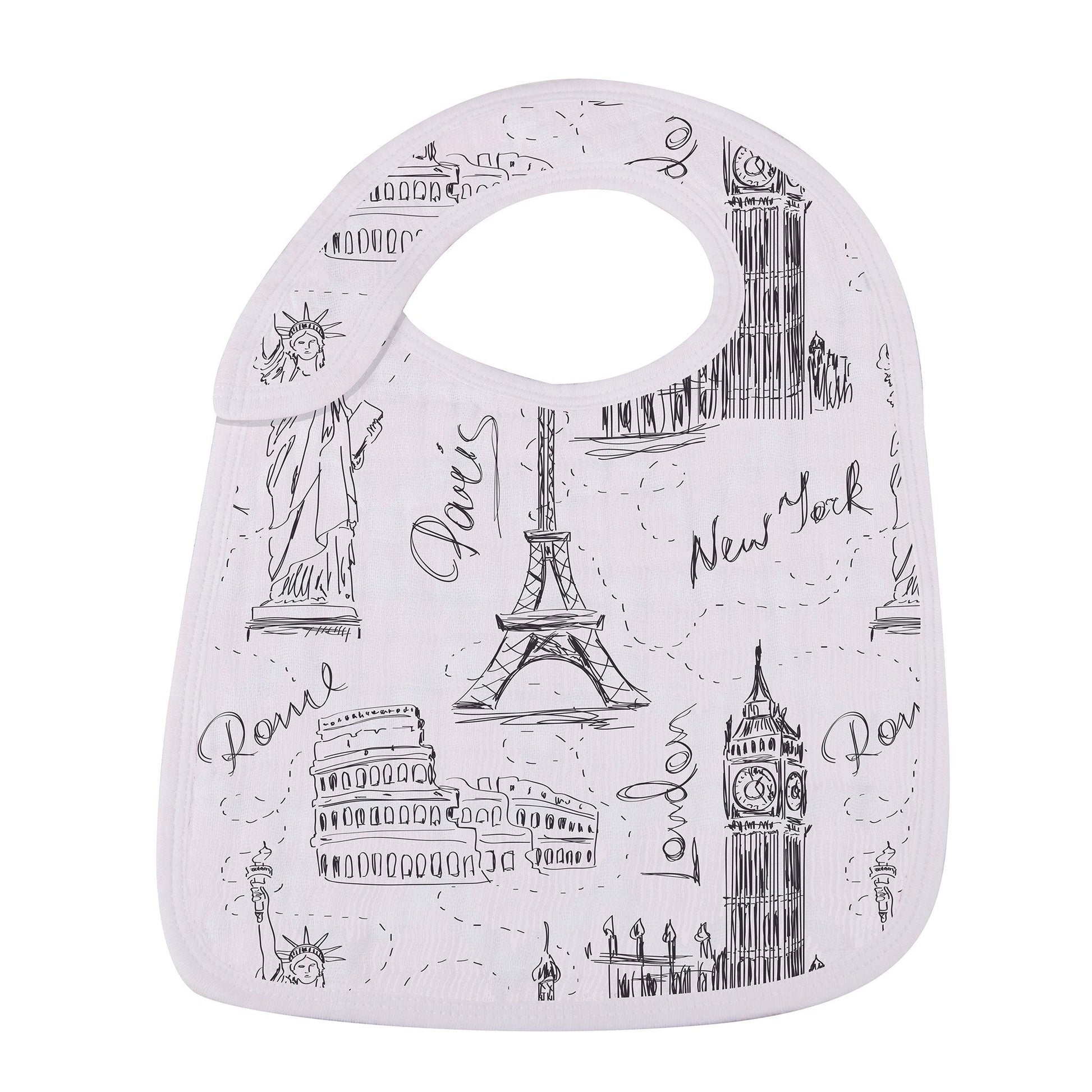 London Paris New York Snap Bibs Made of 100 Percent Natural Bamboo Muslin Soft Absorbent Feeding and Teething Bibs 9 Inch x 12 Inch Newcastle Classics