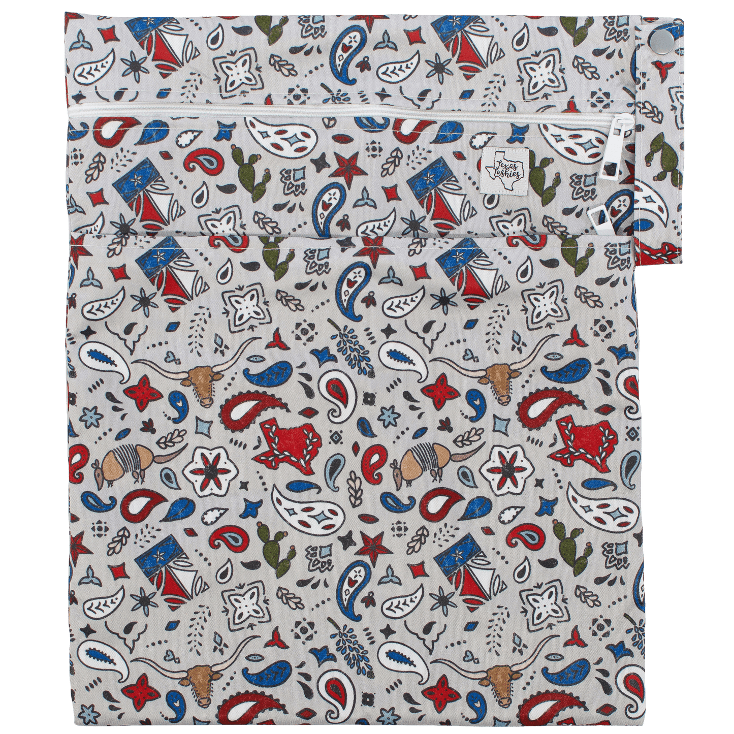 Lone Star Wet Bag Double Zipper Water Resistant 12 by 16 Inches Fits 6 to 8 Cloth Diapers Texas Tushies