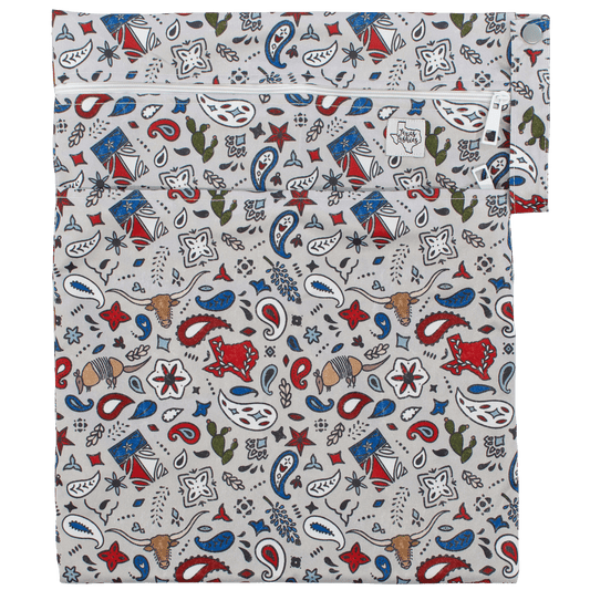 Lone Star Wet Bag Double Zipper Water Resistant 12 by 16 Inches Fits 6 to 8 Cloth Diapers Texas Tushies