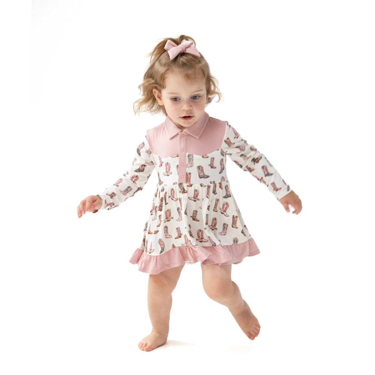 Angel Dear Long Sleeve Cowgirl Bodysuit Dress for Baby Girls Angel Dear - Everetts Place Boutique - 