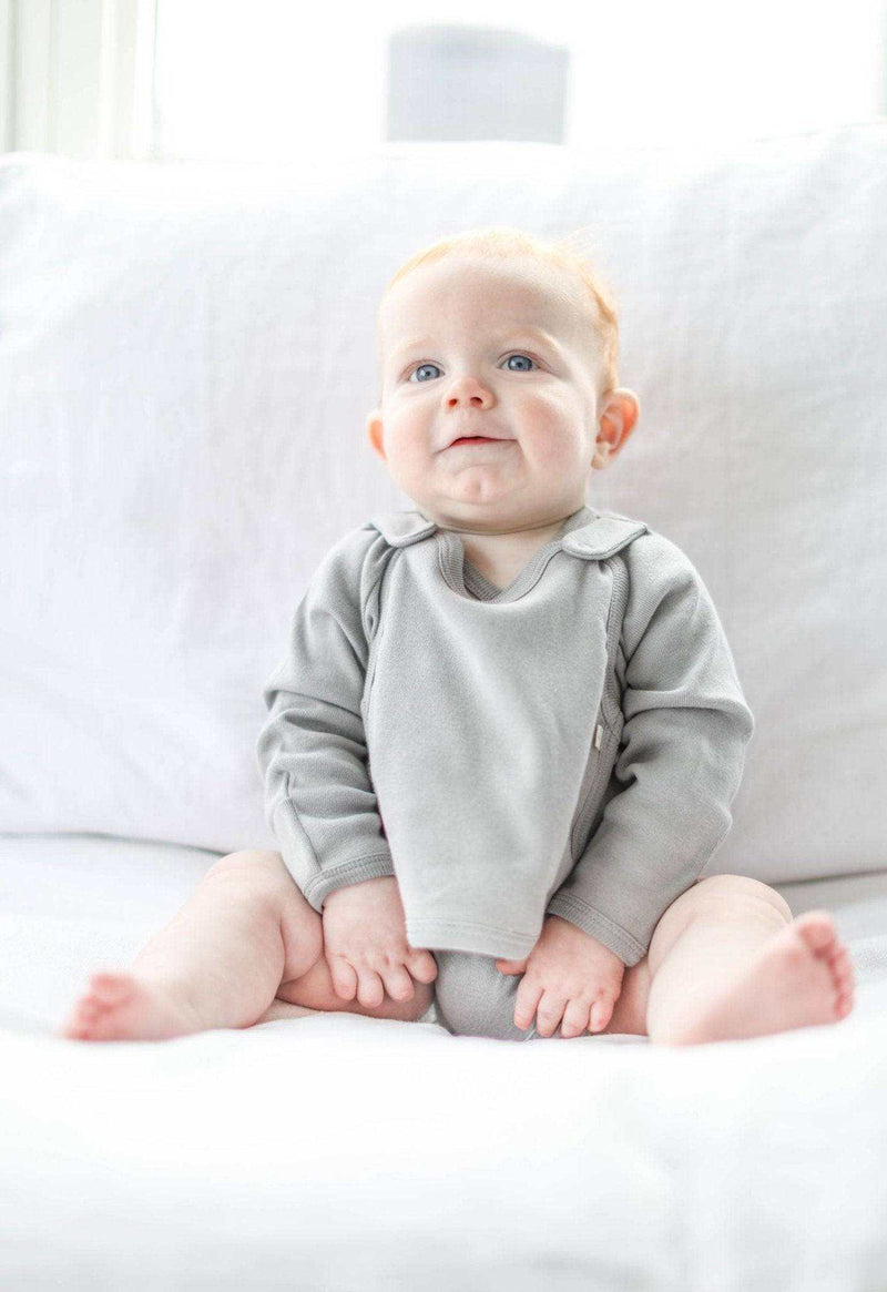 Long Sleeve Kimono Bodysuit + Bib - Gray - Everetts Place: Online Boutique - Baby Clothing