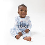 Angel Dear Long Sleeve Snap Shoulder Romper With Tractor Applique - Everetts Place Boutique - 