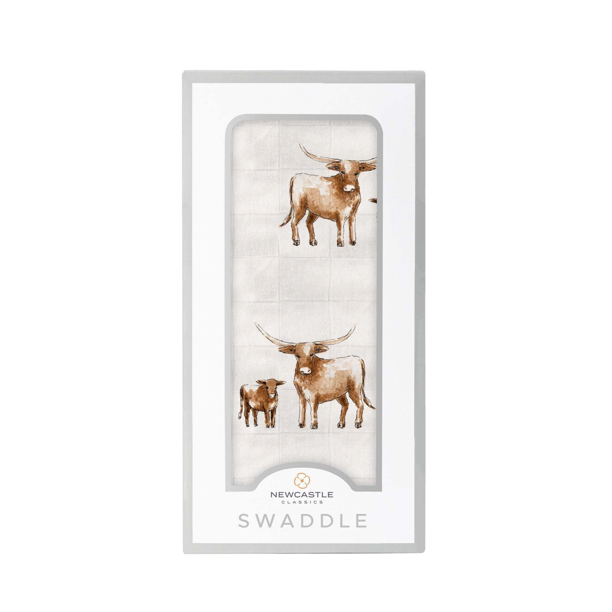 Longhorn Swaddle Soft Bamboo Muslin Blanket for Stroller Nursing Cover Changing Pad Burp Cloth Tummy Time Newcastle Classics