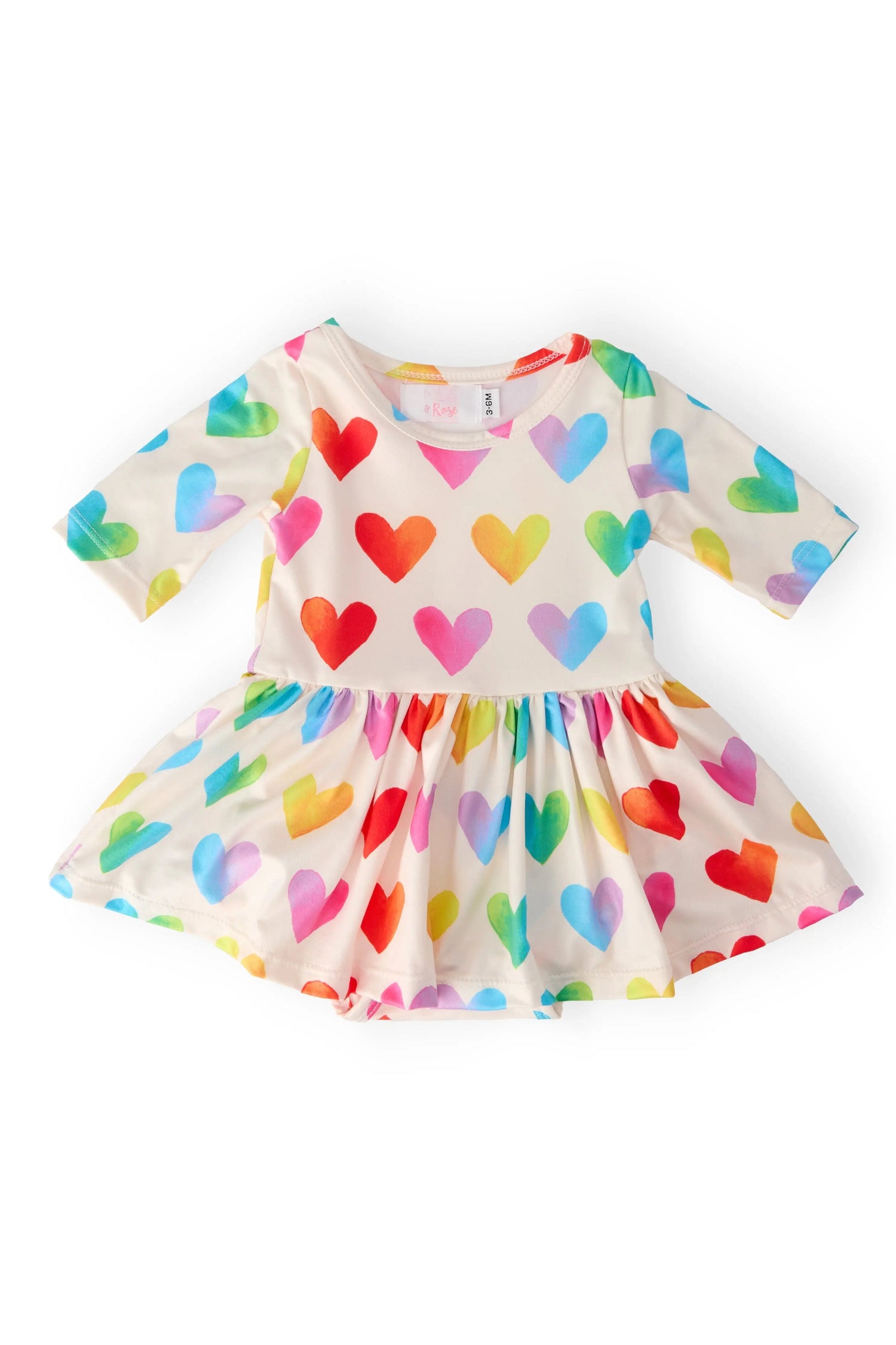 Baby twirl bodysuit with 3/4 sleeves in the Lotta Love print and a twirl skirt