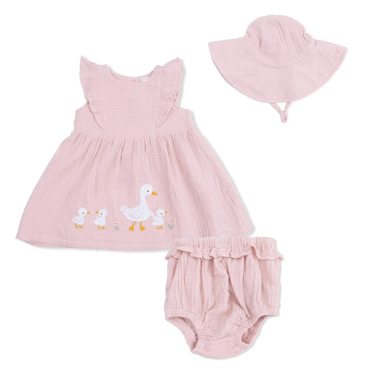 Angel Dear Lotus Flower Ducklings - Ruffle Sleeve Dress and Bloomer with Sunhat - 