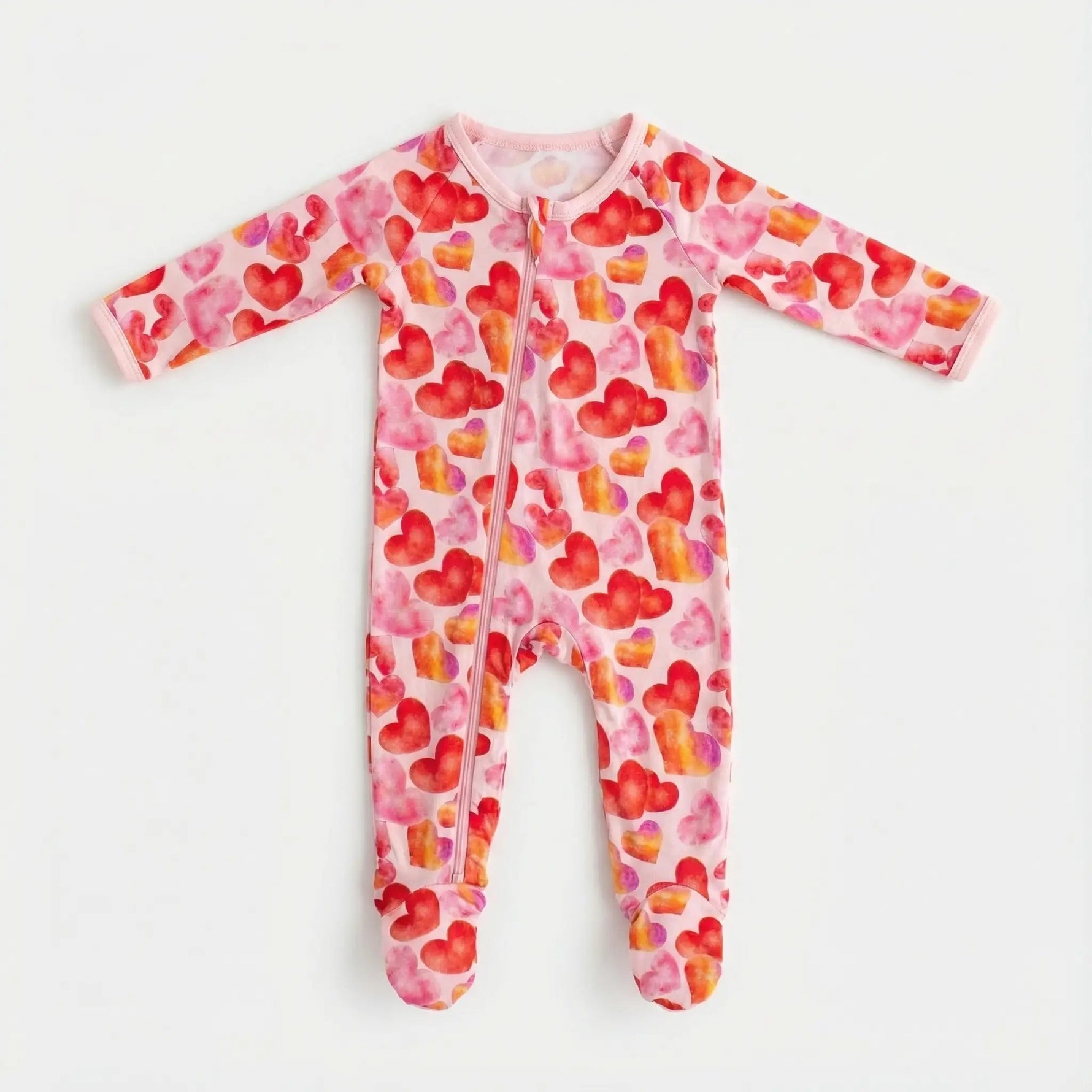Bestaroo Love Hearts Baby Footie Pajamas With Two Way Zipper For Easy Diaper Change - 