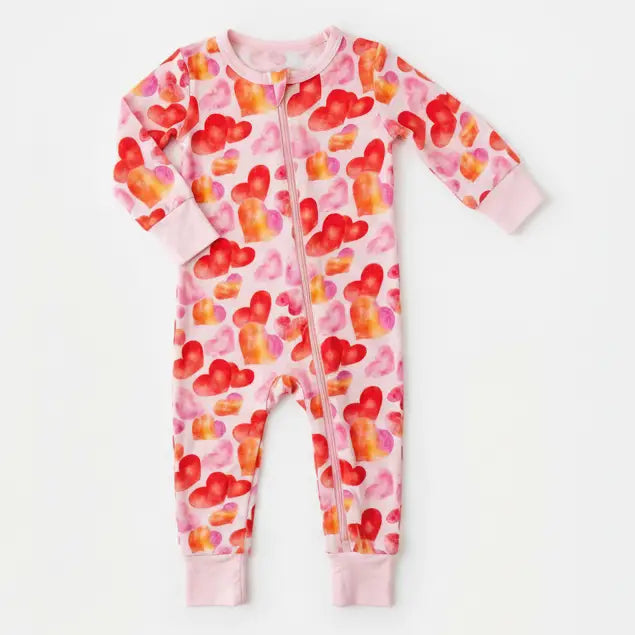 Bestaroo Love Hearts Convertible Coverall Bamboo Viscose Baby One Piece Grippy Feet - 