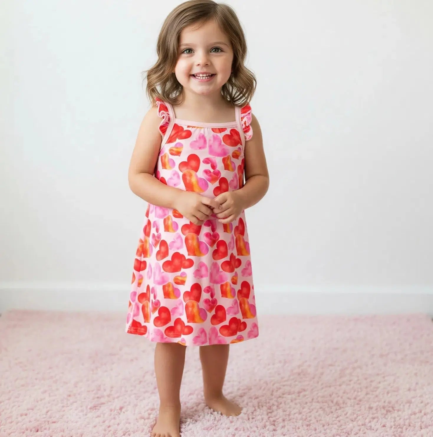 Bestaroo Love Hearts Flutter Sleeve Toddler Dress Bamboo Spandex Blend - 