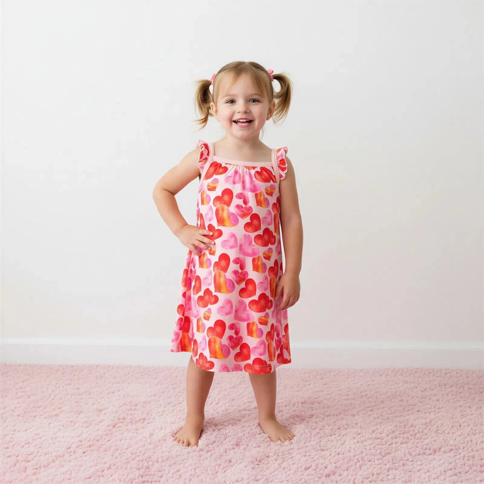 Bestaroo Love Hearts Flutter Sleeve Toddler Dress Bamboo Spandex Blend - 
