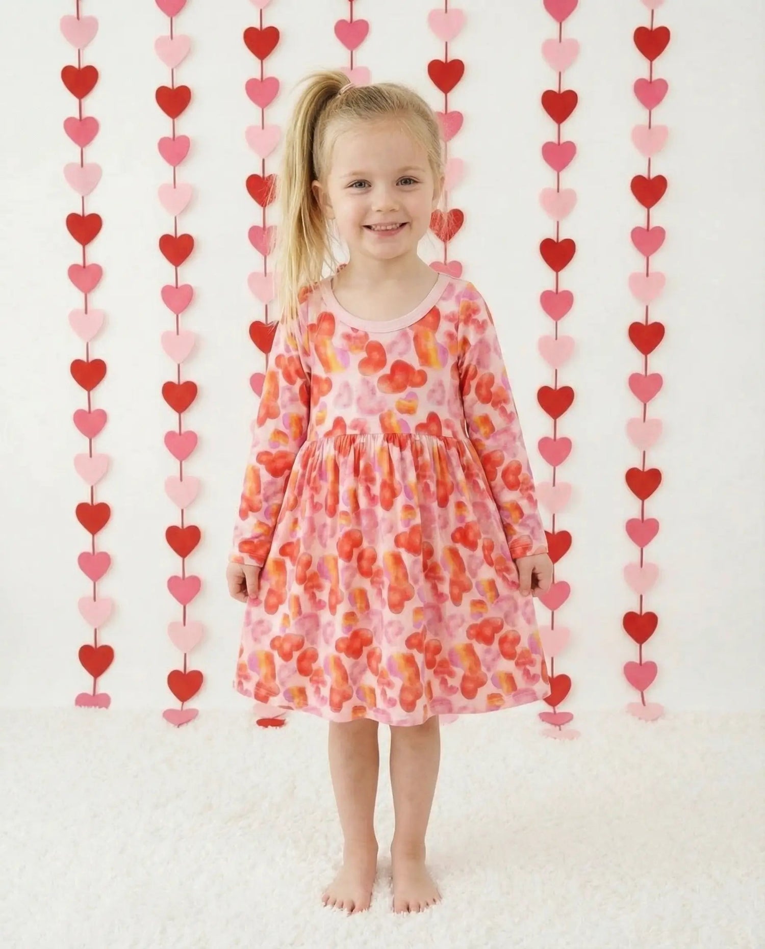 Bestaroo Love Hearts Long Sleeve Bamboo Dress For Toddlers Bestaroo - 