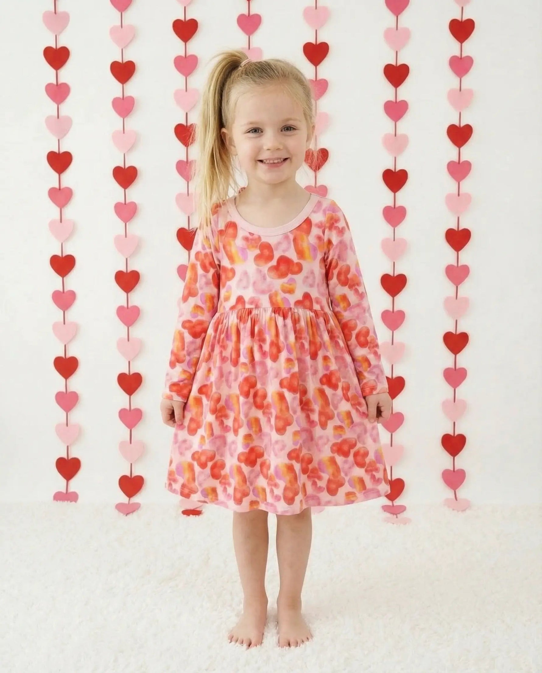 Bestaroo Love Hearts Long Sleeve Bamboo Dress For Toddlers Bestaroo - 
