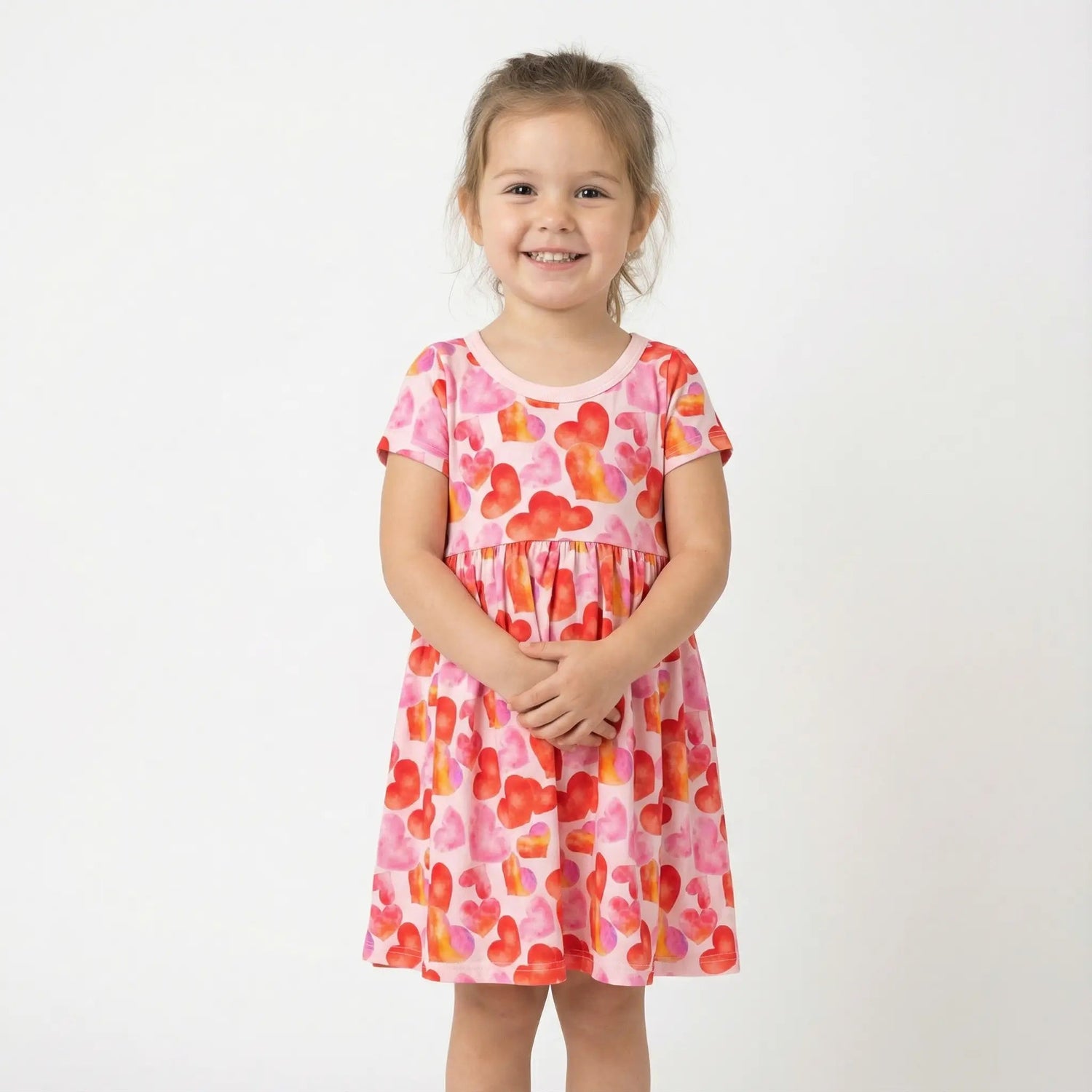 Bestaroo Love Hearts Short Sleeve Dress For Toddlers Silky Bamboo Fabric - 