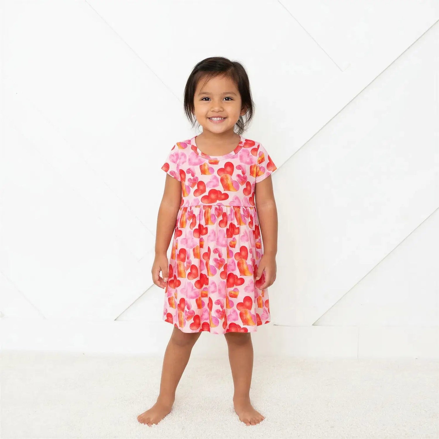 Bestaroo Love Hearts Short Sleeve Dress For Toddlers Silky Bamboo Fabric - 