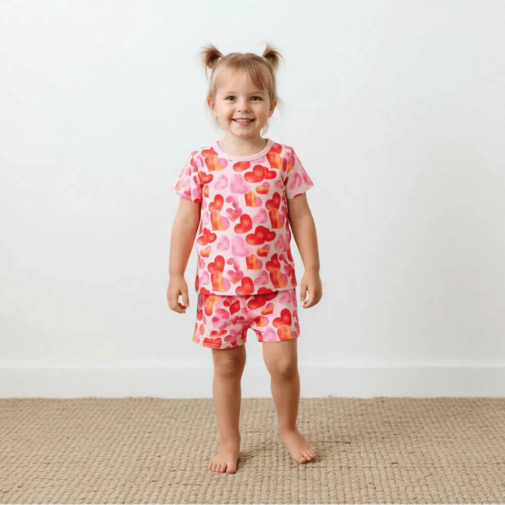 Bestaroo Love Hearts Shorts PJs For Kids Bamboo Comfort All Day - 