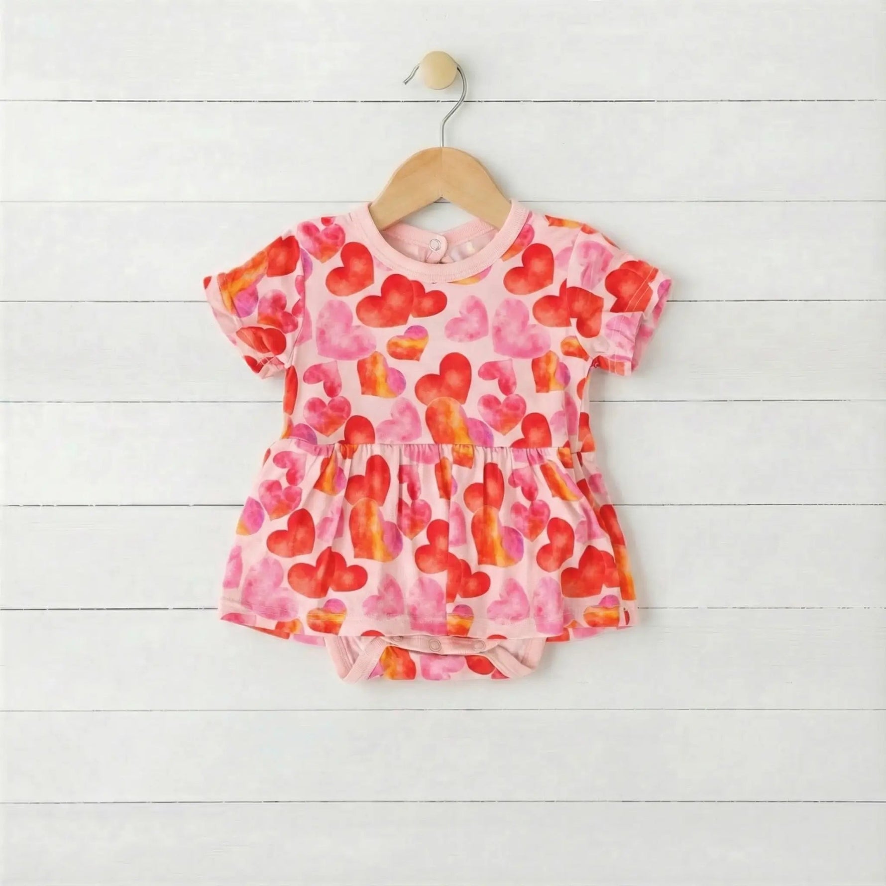 Bestaroo Love Hearts Ultra Soft Bamboo Bodysuit Dress With Snaps For Baby - 