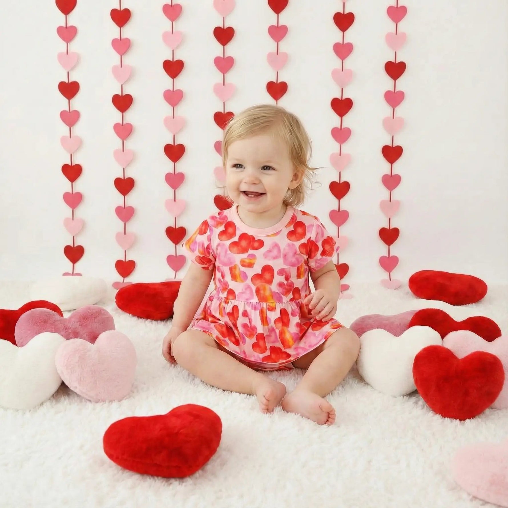 Bestaroo Love Hearts Ultra Soft Bamboo Bodysuit Dress With Snaps For Baby - 