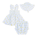 Angel Dear Lovely Lemons - Smocked Top with Bloomer & Sun Hat Set - 