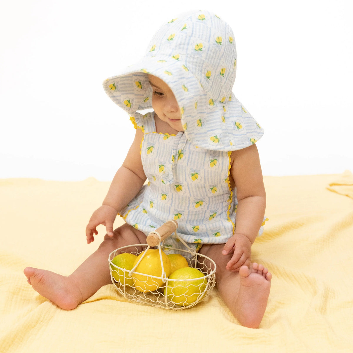 Lovely Lemons - Wide Brim Sun Hat - Baby & Toddler Clothing, Yellow, Textile, One-piece garment, Overall | Everetts Place