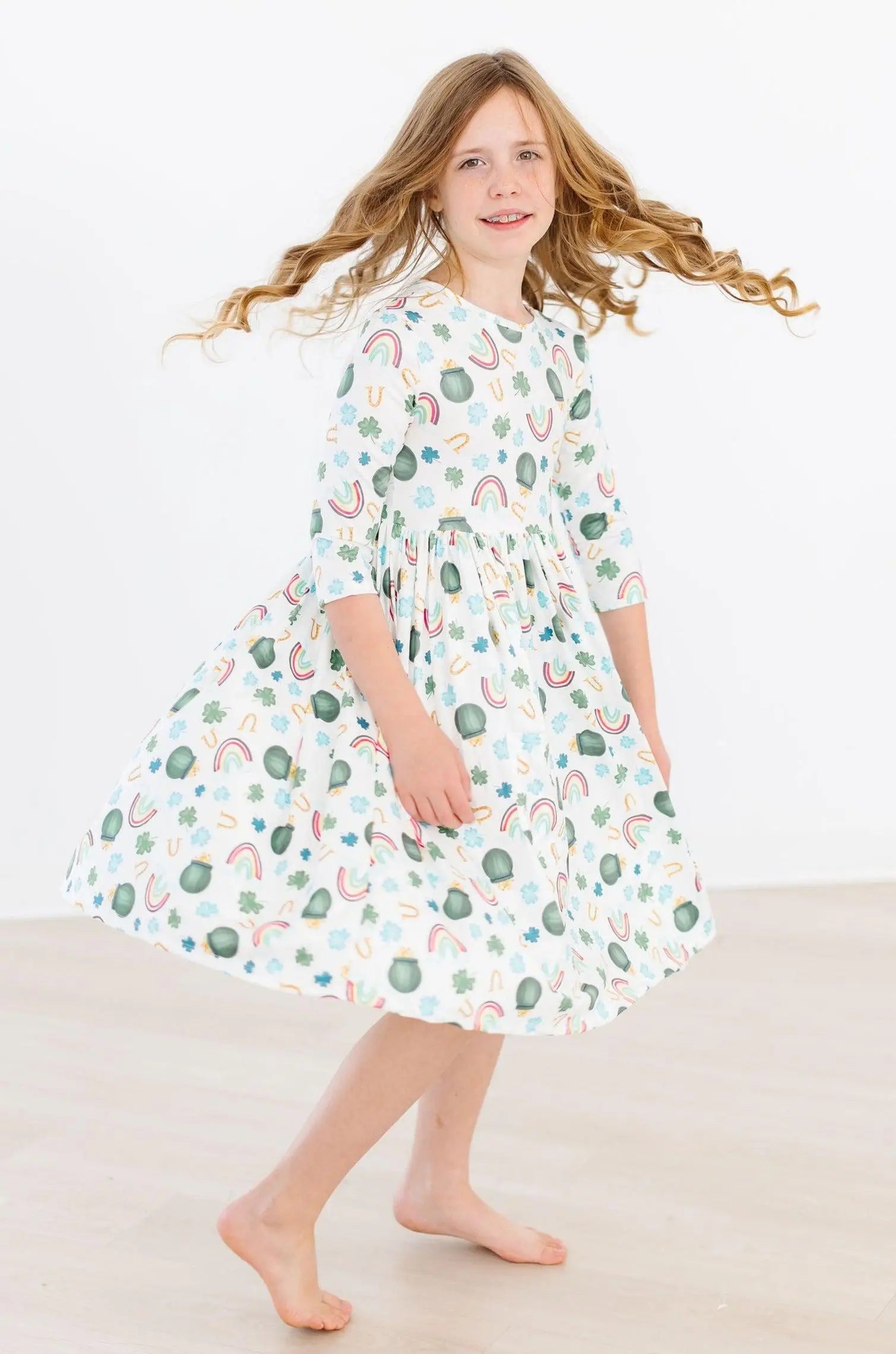 Mila & Rose ® Luck of the Irish 3/4 Sleeve Pocket Twirl Dress - 