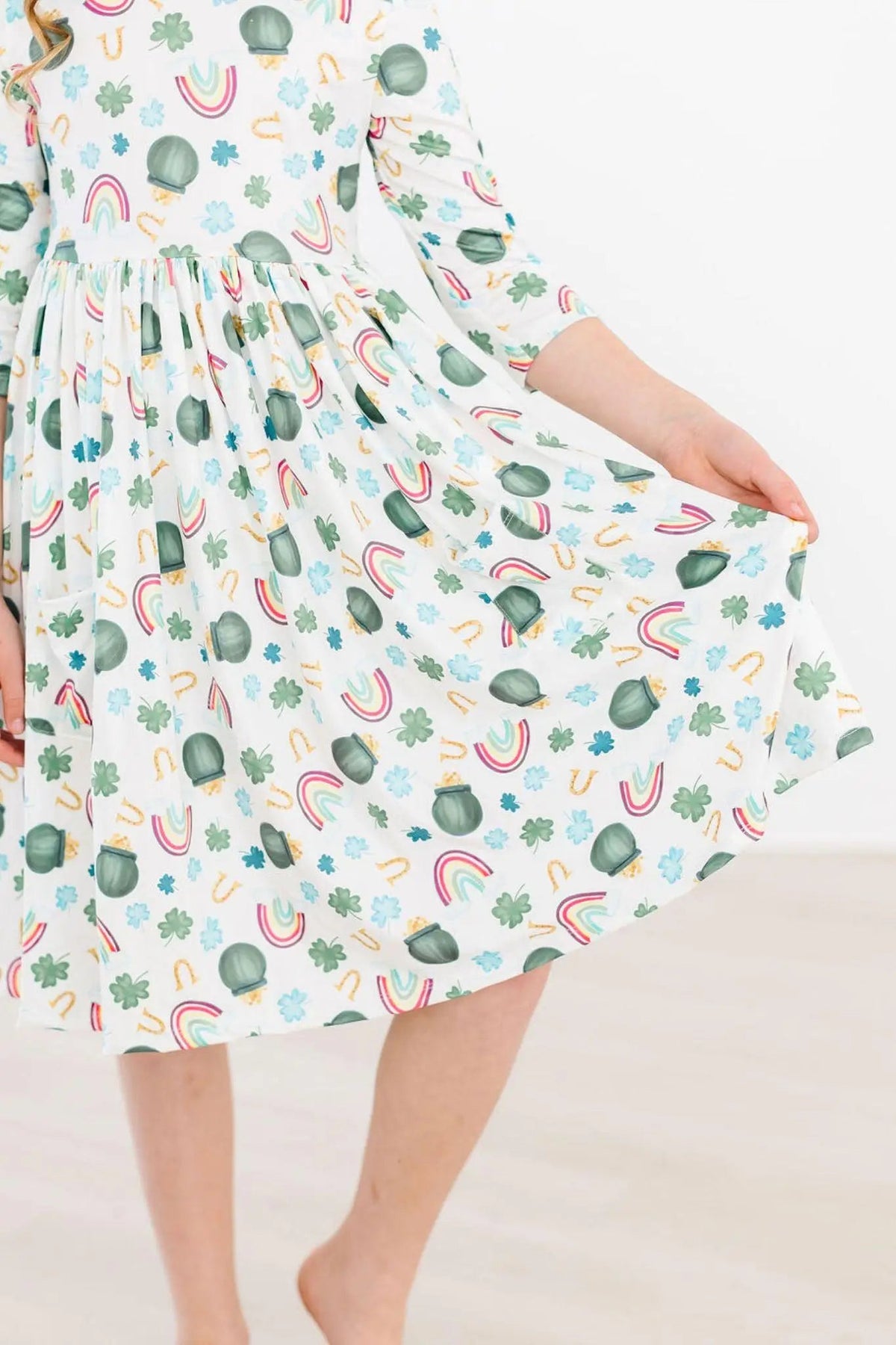 Mila & Rose ® Luck of the Irish 3/4 Sleeve Pocket Twirl Dress - 