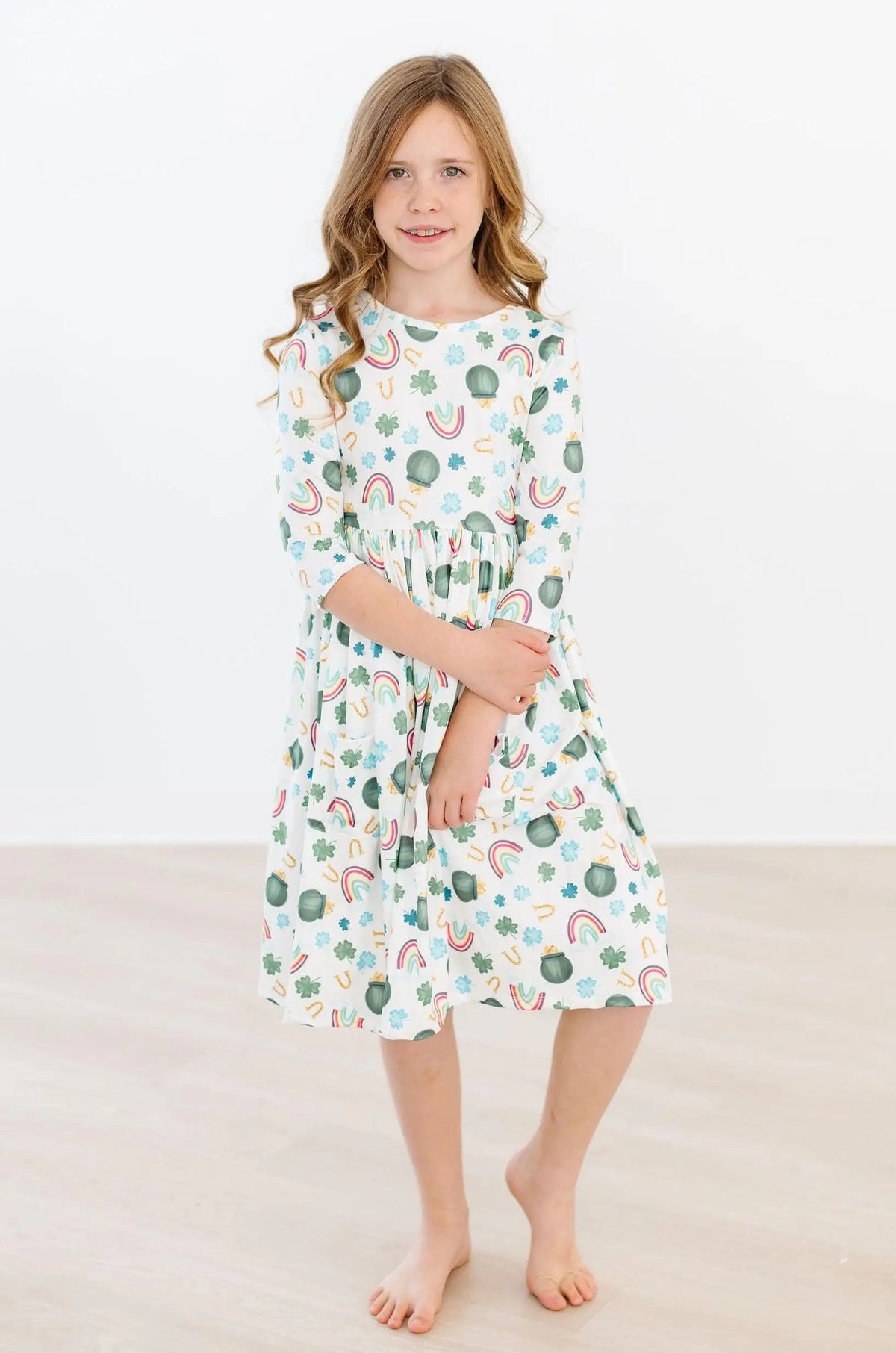 Mila & Rose ® Luck of the Irish 3/4 Sleeve Pocket Twirl Dress - 