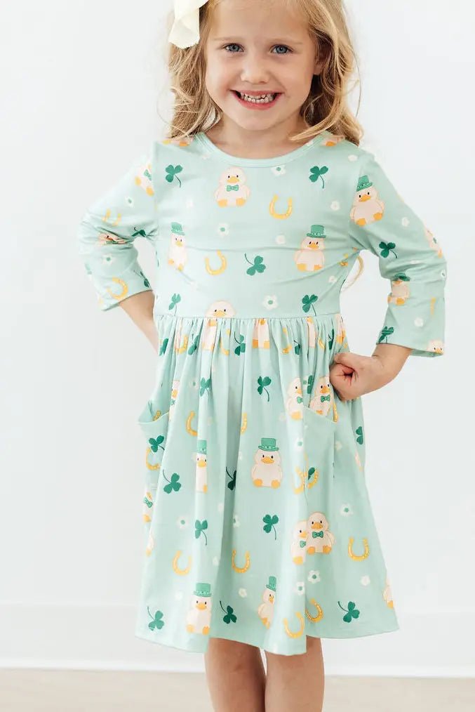 Mila & Rose ® Lucky Duck 3/4 Sleeve Pocket Twirl Dress - 