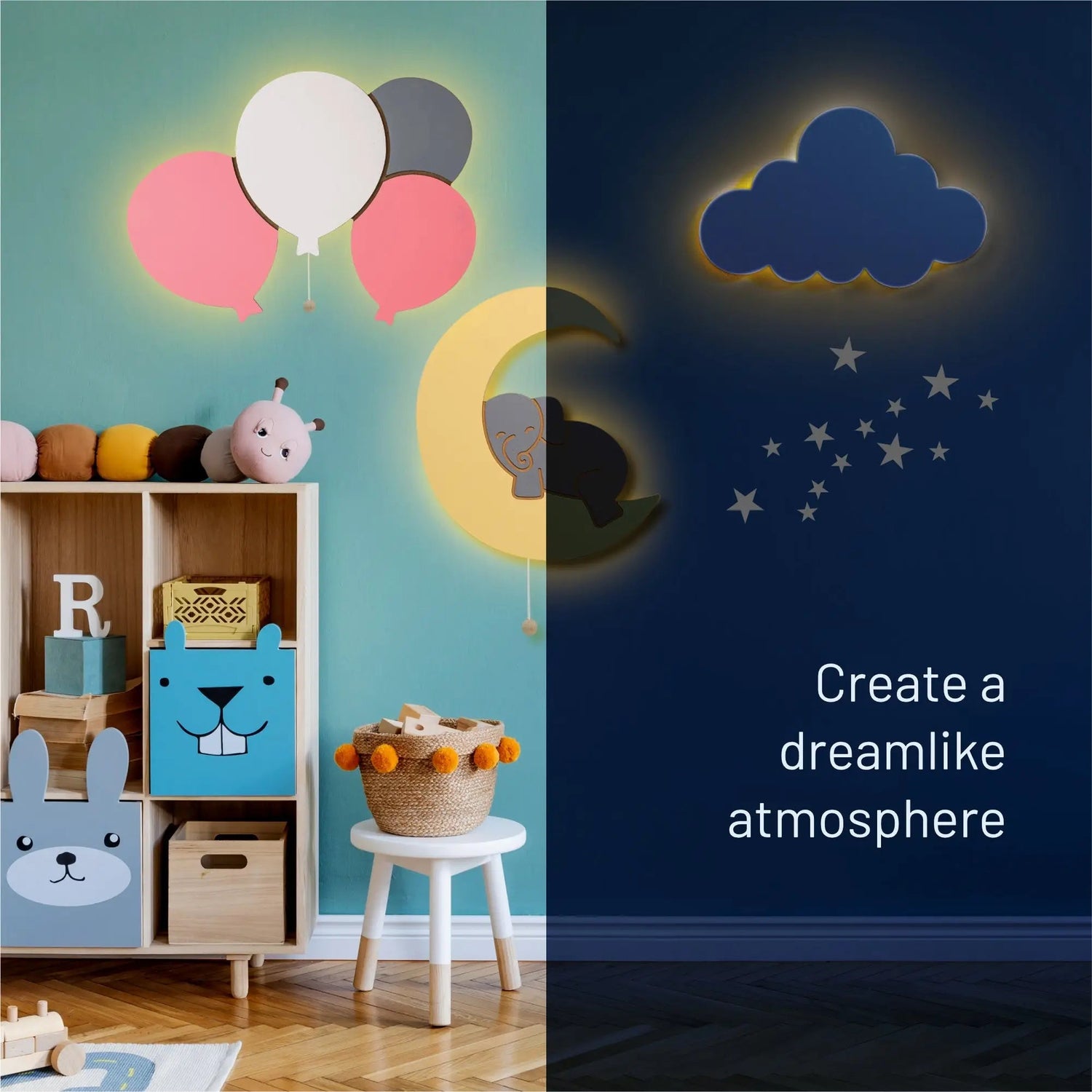 Lumieworld LumiDreams Hand Painted Wood Elephant Moon Wall Light for Kids LED Nightlight (view 2 of 6)